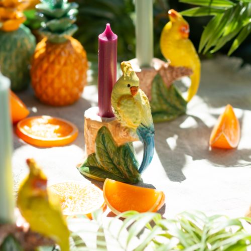 Floristik24 Candelabro exótico de cerámica con pájaros pintados a mano H14,5cm 2 uds