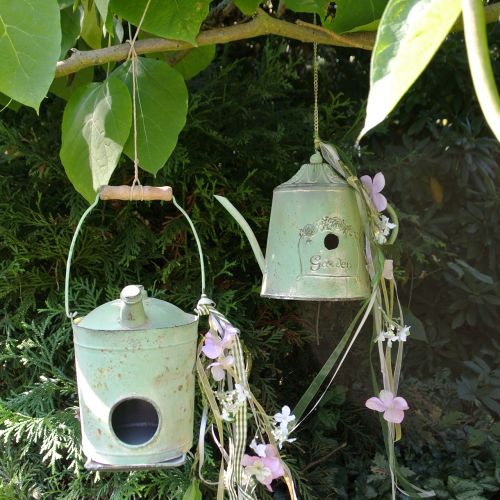 Floristik24 Barril de aceite de pajarera verde antiguo Ø17cm H23cm