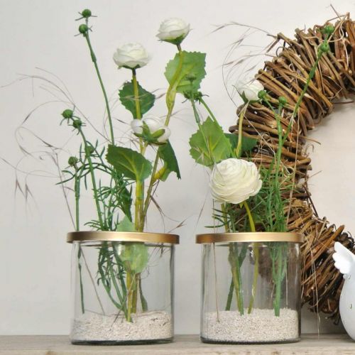 Floristik24 Florero de vidrio con tapa insertable, rejilla insertable, florero de mesa con ayuda insertable H10cm Ø10cm