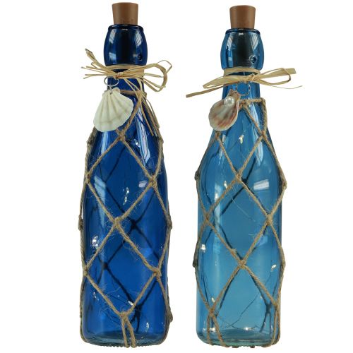 Botella de vidrio botellas azul marítimo con LED H28cm 2 piezas