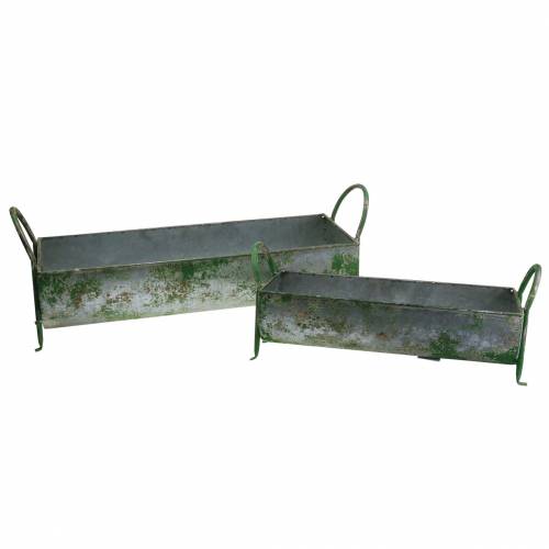 Floristik24 Comedero decorativo de zinc para plantar con asas gris, verde 60 / 43cm, juego de 2