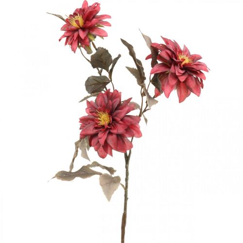 Flor artificial dalia roja, flor de seda otoño 72cm Ø9/11cm