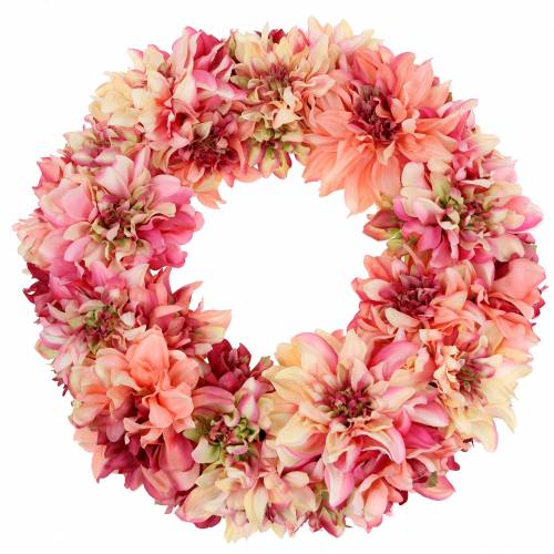 Artículo Corona de flores de dalia rosa, crema Ø42cm