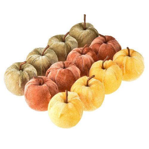 Artículo Tela decorativa manzanas terciopelo manzana marrón amarillo Ø5cm H6cm 12 uds