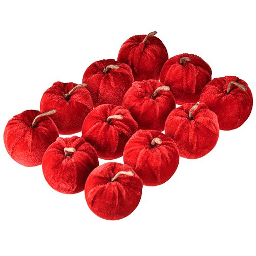 Artículo Tela decorativa manzanas decoración otoñal terciopelo rojo Ø5cm H6cm 12 uds