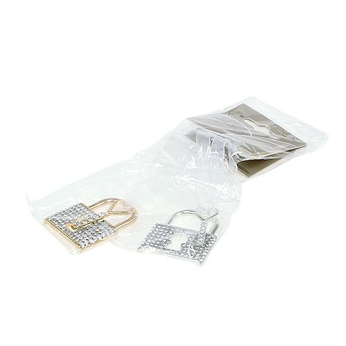Floristik24 Cerradura colgante con llave 5cm oro / plata 2pcs