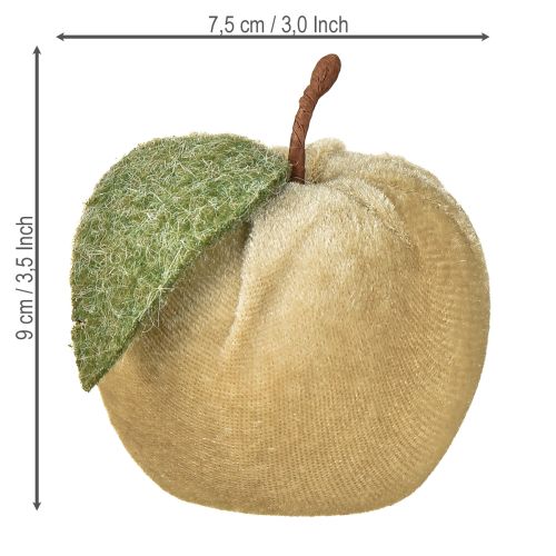 Artículo Manzana decorativa de terciopelo con hoja marrón y amarilla, Ø7,5 cm, alto 9 cm, 9 unidades