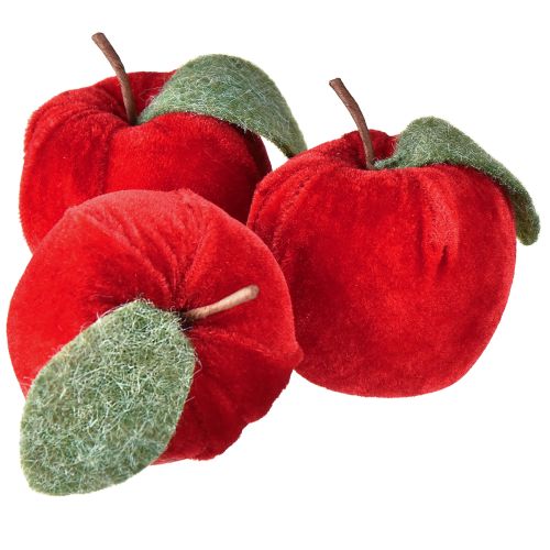 Tela decorativa de manzana con terciopelo de hoja y fieltro rojo Ø7,5cm H9cm 9 uds