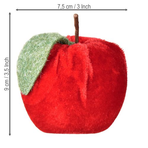 Artículo Tela decorativa de manzana con terciopelo de hoja y fieltro rojo Ø7,5cm H9cm 9 uds