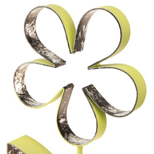 Artículo Soporte decorativo con base de flores de metal verde plateado Al. 29 cm