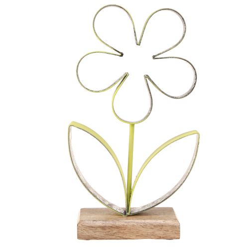 Artículo Soporte decorativo con base de flores de metal verde plateado Al. 29 cm