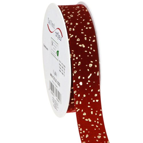 Floristik24 Cinta decorativa rojo oscuro con motas doradas 15mm 20m