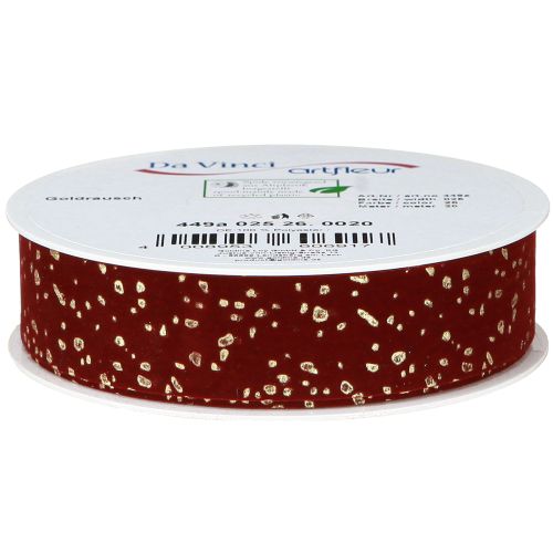 Artículo Cinta decorativa rojo oscuro con motas doradas 15mm 20m