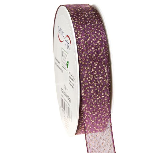 Artículo Cinta decorativa morada con puntos dorados, dimensionalmente estable, 25 mm, 20 m