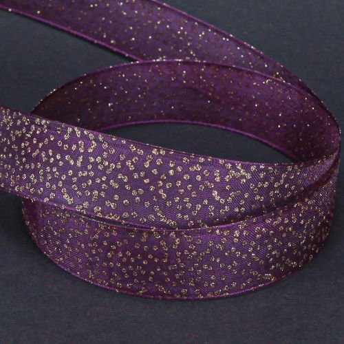 Artículo Cinta decorativa morada con puntos dorados, dimensionalmente estable, 25 mm, 20 m