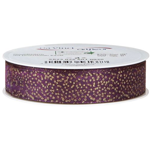 Artículo Cinta decorativa morada con puntos dorados, dimensionalmente estable, 25 mm, 20 m