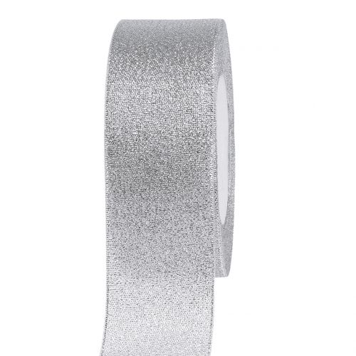 Floristik24 Cinta decorativa plateada 40mm 22,5m