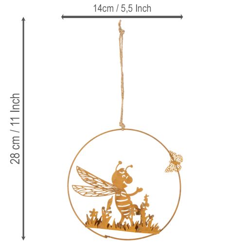 Abeja decorativa de metal, acabado oxidado, decoración de jardín para colgar, Ø14cm, 4 piezas | Floristik24.es