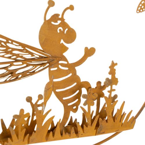 Abeja decorativa de metal, acabado oxidado, decoración de jardín para colgar, Ø14cm, 4 piezas | Floristik24.es