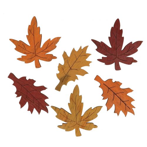 Floristik24 Hoja decorativa mezcla de madera amarillo, naranja, rojo oscuro 8cm 18 piezas