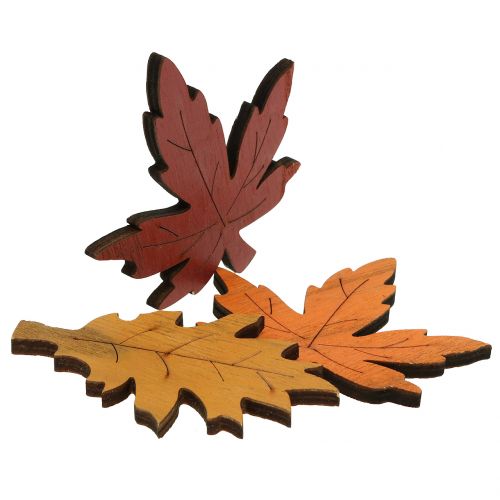 Floristik24 Hoja decorativa mezcla de madera amarillo, naranja, rojo oscuro 8cm 18 piezas