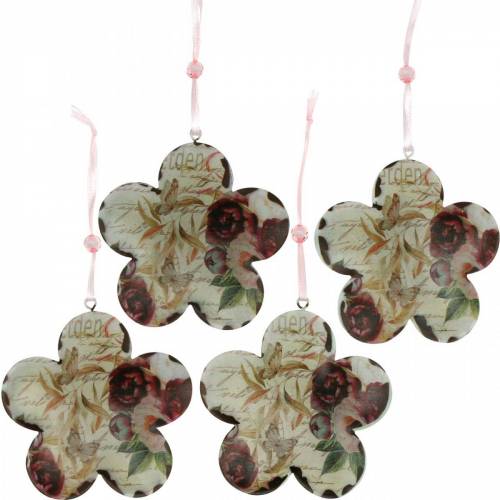 Artículo Flor decorativa para colgar peonías nostálgico metal primavera decoración 4pcs