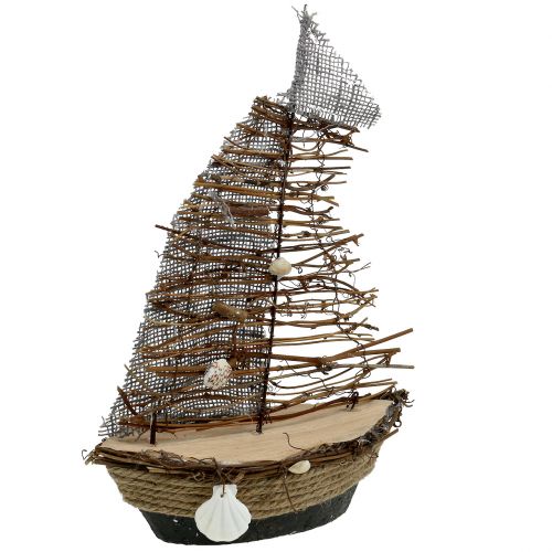Barco decorativo con ramas y conchas 38cm.