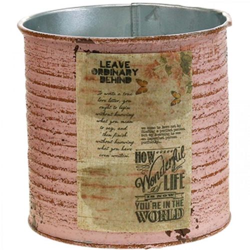 Artículo Lata decorativa lata de metal rosa viejo para plantar Ø11cm H10.5cm