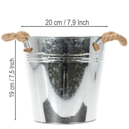 Maceta decorativa de metal con asas de cuerda, Ø20cm | Floristik24.es