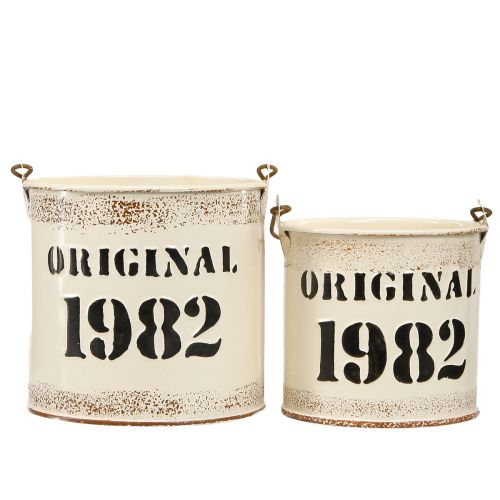 Artículo Asa de cubo decorativa &quot;Original 1982&quot; Crema Ø12/10cm 2×2-Set