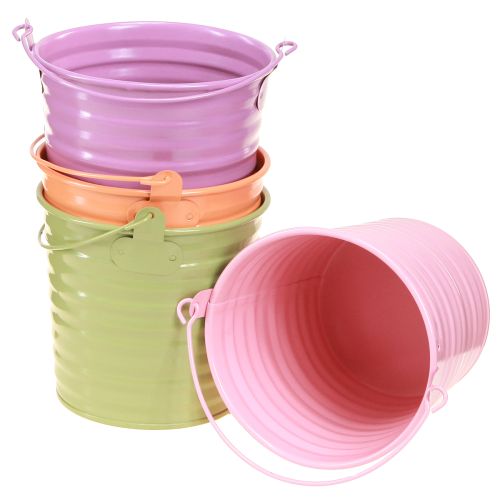 Floristik24 Cubo decorativo de metal con asa para macetas, 4 colores, Ø11 cm, 8 unidades