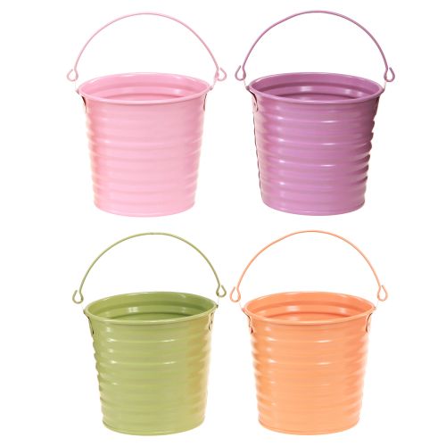 Floristik24 Cubo decorativo de metal con asa para macetas, 4 colores, Ø11 cm, 8 unidades