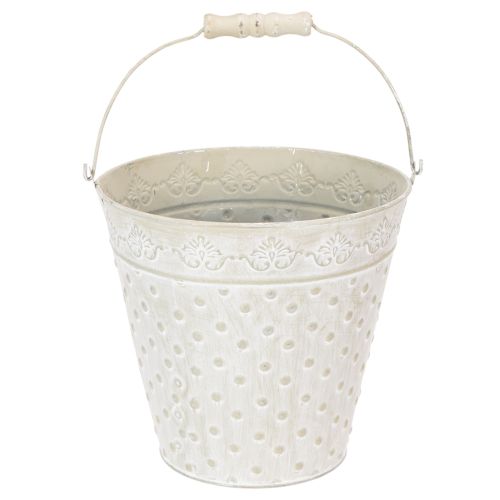 Cubo decorativo, blanqueado, con asa, Ø20,5 cm, maceta decorativa de metal. comprar | Floristik24.es