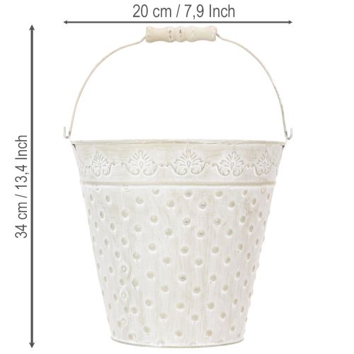 Cubo decorativo, blanqueado, con asa, Ø20,5 cm, maceta decorativa de metal. | Floristik24.es