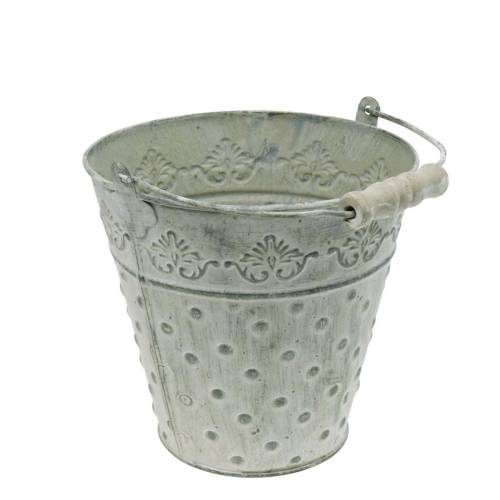 Floristik24 Jardinera cubo decorativa punteado metal verde Ø15.5cm blanqueado