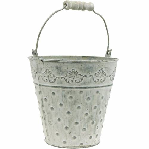 Floristik24 Jardinera cubo decorativa punteado metal verde Ø15.5cm blanqueado