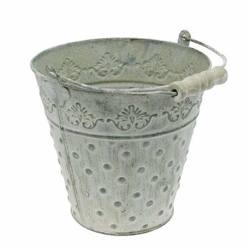 Floristik24 Cubo decorativo, blanco lavado, con asa Ø20,5cm, jardinera, decoración de metal