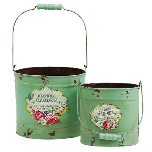 Floristik24 Cubo decorativo ovalado 2 juegos motivo rosa verde 13,5cm / 17cm