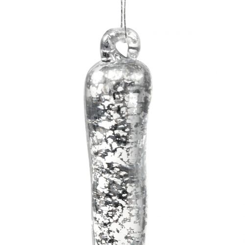 Artículo Carámbanos para decoración transparente, plata 12,5cm 4pcs