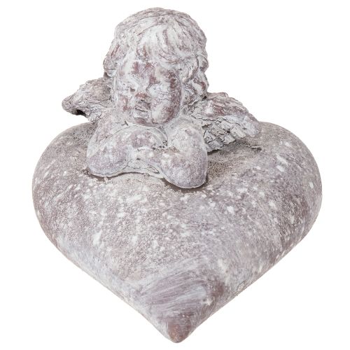 Artículo Figura decorativa de ángel sobre corazón realizada en piedra fundida 15×13,5×12cm