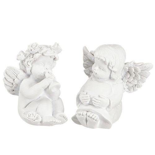Artículo Ángel decorativo con corazón decoración de tumba poliresina blanca H5cm 6 piezas