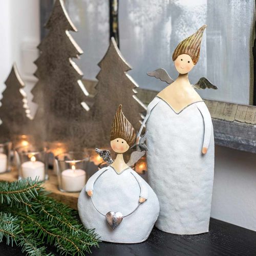 Floristik24 Ángel decorativo trío metal blanco, purpurina Ø10 / 11.5 / 7cm H28.5 / 18 / 21cm 3ud