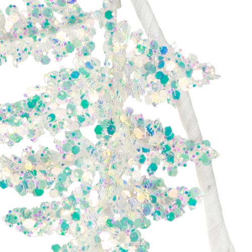 Artículo Helecho decorativo para colgar blanco azul brillo invierno L110cm