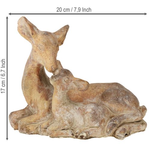 Artículo Figura decorativa de ciervo con cervatillo en fundición de piedra marrón y blanca 20×11×17cm