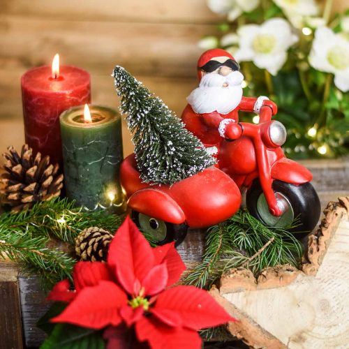 Floristik24 Figura decorativa Papá Noel en moto con abeto 19,5×13×16cm