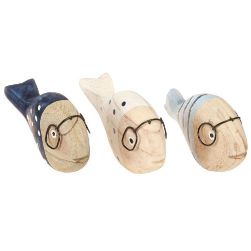 Floristik24 Pez decorativo con vasos madera natural blanco azul 11–13cm 4 piezas