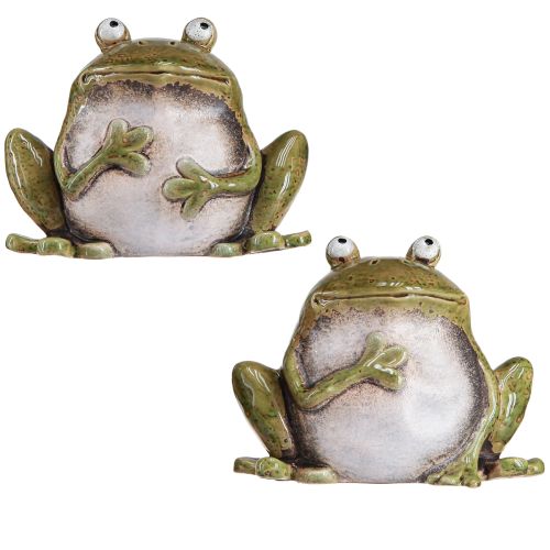Artículo Rana decorativa cerámica verde marrón vintage L15,5cm 2 piezas
