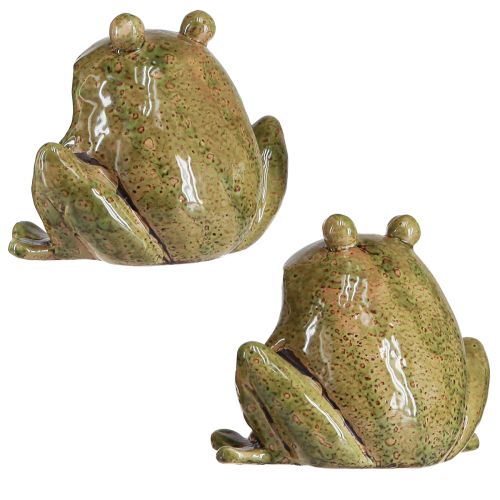 Artículo Rana decorativa cerámica verde marrón vintage L15,5cm 2 piezas