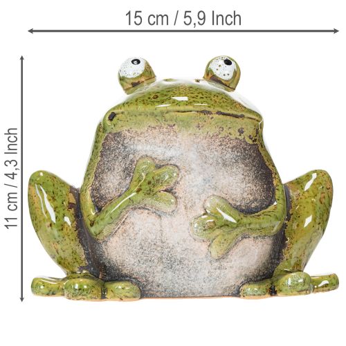Rana decorativa de cerámica verde y marrón estilo vintage, 15,5 cm de largo. | Floristik24.es