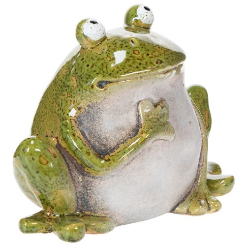 Rana decorativa de cerámica verde y marrón estilo vintage, 15,5 cm de largo. | Floristik24.es